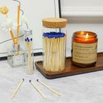 Meya Luxury Colored Safety Matches | 4-Inch Long Matches in Glass Jar | Perfect for Lighting Candles | 150 PIECES | 10 CANDLES AND EXTRA EMPTY JAR GIFT (BLUE)