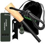 Ferro Rod Fire Starter Survival Tool – 3/8" Thick Fire Steel with 20,000 Strikes – Waterproof Flint and Steel Kit, Ferro Rod with Striker Wood Handle, Lanyard, Compass, and Emergency Whistle