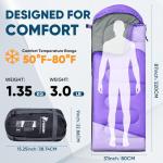 PTEROMY Sleeping Bags for Adults, Lightweight and Machine Washable, Water Resistant Backpacking Camping Sleeping Bag for Warm Cold Weather, Camping Essentials for Hiking Outdoor Travel (Purple)