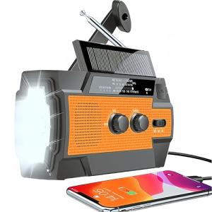 Emergency Weather Radio NOAA Alert with Battery Backup, Solar Hand Crank Radio 4000mAh Rechargeable Portable AM/FM/NOAA, LED Flashlight Reading Lamp, SOS Alarm, Phone Charger for Camping & Survival