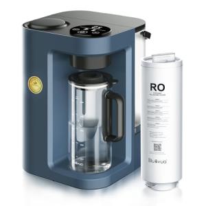 Bluevua RO100ROPOT-LITE Countertop Reverse Osmosis Water Filter System, 5 Stage Purification, 3:1 Pure to Drain, Portable Water Purifier (No Installation Required) (Blue)