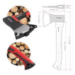 INTERTOOL Hatchet, Wood Axe, Small Camp Hand Axe, 1.3 lbs, Firewood, Camping, Chopping, Splitting, Throwing, Shock Absorbing Fiberglass Anti-Slip Handle, 15" HT-0261