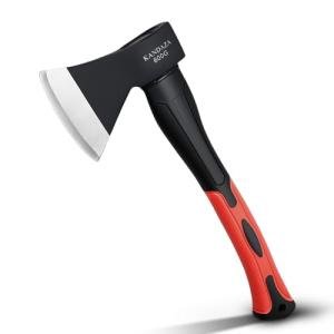 Camping Axe，15” Small Hatchet for Chopping Wood and Splitting ，Forged Carbon Steel ，Fiberglass Shock Reduction Handle with Anti-Slip Grip
