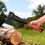 Camping Axe，15” Small Hatchet for Chopping Wood and Splitting ，Forged Carbon Steel ，Fiberglass Shock Reduction Handle with Anti-Slip Grip