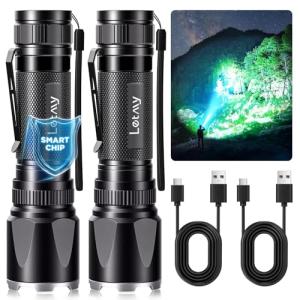 LETMY Rechargeable Flashlights High Lumens, 2 Pack 5000 Lumens Super Bright LED Tactical Flashlight, 3 Modes Samll Powerful Flash Lights with Clip, Waterproof Flashlights for Home Emergency Camping