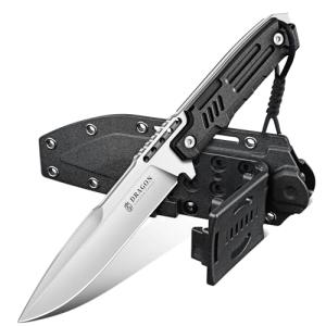 Dragon Creek Fixed Blade Knife - Outdoor Survival Knife for Camping Hiking Birthday Gift Men Silver