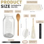 PEDOBALI 12 Pcs Complete Kefir Starter Kit with Plastic Lid, Cotton Cloth, Nylon Mesh Strainer, Cover and Wooden Spoon 64 oz Kombucha Fermenter Kit Wide Mouth Mason Jar Fermenter Jar for Home Brewing