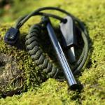 4 Inch Survival Ferrocerium Drilled Flint Fire Starter, Ferro Rod Kit with Paracord Landyard Handle and Striker, 4"(Long) x 3/8