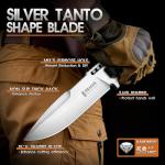 Dragon Creek Fixed Blade Knife - Outdoor Survival Knife for Camping Hiking Birthday Gift Men Silver