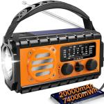 QAUYYW 74000mWh Emergency Radio with NOAA Weather Alert, Portable Hand Crank SW/AM/FM Survival Radio with Fast Charge Rechargeable Solar Battery, Flashlight, Reading Lamp,SOS Sirenor Home Outdoor