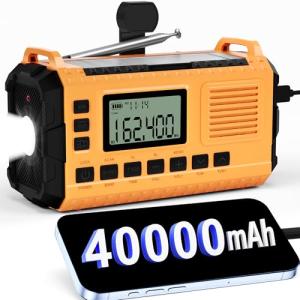 Emergency Weather Radio - AM/FM/NOAA Hand Crank Radio with 15W Fast Charge, 39800mAh Solar Power Bank, Multi-Function Flashlight & SOS Alarm for Outdoor Indoor Emergencies (Orange)