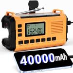 Emergency Weather Radio - AM/FM/NOAA Hand Crank Radio with 15W Fast Charge, 39800mAh Solar Power Bank, Multi-Function Flashlight & SOS Alarm for Outdoor Indoor Emergencies (Orange)