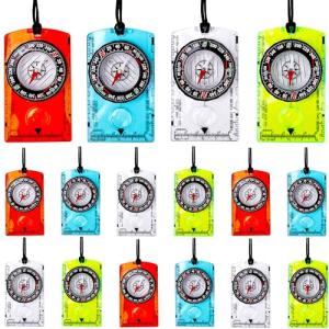 16 Pcs Orienteering Compass Acrylic Hiking Compass with Rope for Navigation Backpacking Map Reading Survival Outdoor Camping Scout Exploring Gifts (Color Set 2)