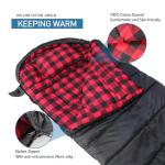 Keencamp 0 Degree Sleeping Bag Cotton Flannel Winter Cold Weather for Adults XXL Sleeping Bag 4 Season Big and Tall with Pillow Compression Sack