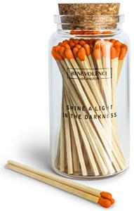 Benevolence LA Decorative Wooden Matches in Glass Jar with Striker | 4 Inches Colored Safety Long Match for Lighting Candles | Apothecary Home & Bathroom Decor - Fluorescent Orange