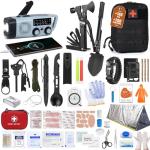 Gemmac 140pcs Emergency Survival Gear with First Aid Kit and 2000mAh Battery Hand Crank Emergency Radio for Hurricane Preparedness,Car Survival Kit and Travel Medicine Kit for Hiking,Hunting,and Home
