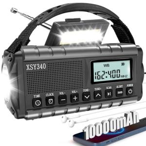 QAUYYW Upgraded 37000mWh Emergency Hand Crank Radio AM/FM with LED Flashlight Solar Radio, Portable Weather Radio, Emergency Cell Phone Charger for Family Outdoor Camping and Emergency Rescue Us