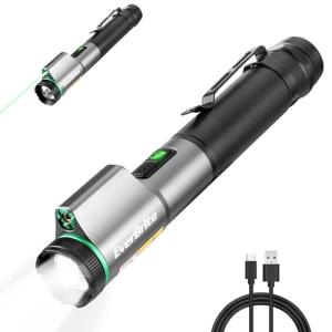 EverBrite Rechargeable EDC Flashlight with White Light and Green Beam, 500 Lumens Zoomable LED Flash Light, Magnetic Work Light with Pocket Clip and USB-C Cable, for Repair Working Camping Emergency