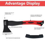 Chopping Axe, 15”Outdoor Hatchet Forged Carbon Steel Heat Treated Hand Maul Tool, Fiberglass Shock Reduction Handle with Anti-Slip Grip,Red