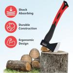 Chopping Axe, 15”Outdoor Hatchet Forged Carbon Steel Heat Treated Hand Maul Tool, Fiberglass Shock Reduction Handle with Anti-Slip Grip,Red