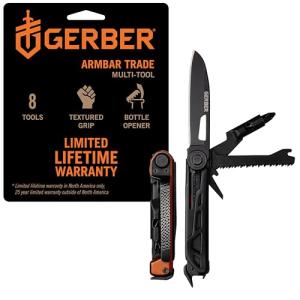 Gerber Gear Armbar Trade 8-in-1 Pocket Knife EDC Multitool with Blade, Pry Bar, and Hammer for Camping, Burnt Orange