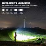 Rechargeable Flashlights 90,000 Lumens, Super Bright LED Flashlight High Lumens with USB Cable, 5 Modes Waterproof Flashlight Powerful Flash Light for Home Camping Hiking