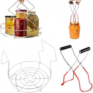 2pcs 10 Inch Stainless Steel Canning Rack with Jar Lifter Tongs Set - Heavy Duty Canning Basket for Water Bath Canner & Pressure Canner - Fits Stock Pot, Mouth Quart Jars for Home Canning (10 inch)