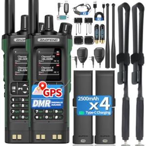 BAOFENG DM32 DMR Radio Handheld Ham Radio 10W Rechargeable Walkie Talkies for Adults (4PCS Batteries) DM-32UV Portable NOAA Weather with GPS,Copy Frequency,USB-C Charging for Survival Gear, 2 Pack