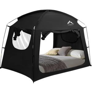 UNIHIMAL Bed Tent for Adult and Kids,Indoor Portable Light Reducing Twin Size Canopy Tents Breathable Lightweight Private Space for Bed(Black)