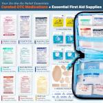 EVERLIT CARE Travel Essential Medicine First Aid Kit I Bonus Medical Supplies I TSA Compliant Mini Size Medkit for Traveling Camping Trips Individually Packed 64 Tablets (Blue)