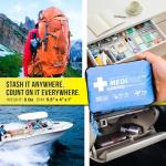 EVERLIT CARE Travel Essential Medicine First Aid Kit I Bonus Medical Supplies I TSA Compliant Mini Size Medkit for Traveling Camping Trips Individually Packed 64 Tablets (Blue)