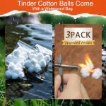 3PCS Magnesium Fire Starter with Striker, High Temp Magnesium Rod, Ferro Rod Fire Starter Survival Tool with 30Pack Waterproof Tinder and Steel Fire Striker for Camping, Hiking and Emergency