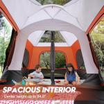 8–10-12 Person Camping Tent, 2 Room Family Tent with Zippered Divider, Porch, Rainfly, Extra Large Waterproof Cabin Tent with 3 Mesh Doors & Windows, Easy Setup 7.1 ft Tall Tent for Outdoor Camping