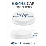 The Kombucha Company, 63mm - (63/445) Plastic Lids – For F- Style Jugs, Caps Include Polyethylene Foam Liner – FDA Compliant, Fits Glass & Plastic Containers (Containers not Included) (White, 6 Pack)
