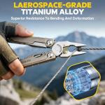 BIBURY Titanium Alloy Multitool with Damascus Knife, EDC Multi tools with Replaceable Wire Cutters, Scissors, Screwdriver Bits, Titanium Handle Multi-Tool for Camping, Survival, Repair - BI2049TI