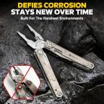 BIBURY Titanium Alloy Multitool with Damascus Knife, EDC Multi tools with Replaceable Wire Cutters, Scissors, Screwdriver Bits, Titanium Handle Multi-Tool for Camping, Survival, Repair - BI2049TI