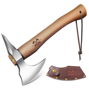 Grumpy Bear 15" Survival Axe Camping Hatchet – Forged High Carbon Steel Hatchet with Spike Tail for Breaking Doors, Glass & Ice, Leather Handle & Lanyard, Ideal for Bushcraft & Outdoor Adventures