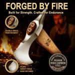 Grumpy Bear 15" Survival Axe Camping Hatchet – Forged High Carbon Steel Hatchet with Spike Tail for Breaking Doors, Glass & Ice, Leather Handle & Lanyard, Ideal for Bushcraft & Outdoor Adventures