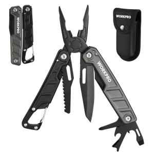 WORKPRO Multitool-11 in 1 Multitool Pliers with Pocket Clip and Sheath-EDC Multi Tool Knives with Safety Lock-Camping Tools Pocket Knife with Screwdriver Saw Blade Wire Cutter and Bottle Opener