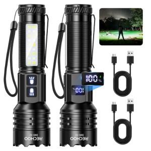 RECHOO Rechargeable Flashlights High Lumens, 7Modes Dual-Switch Flashlight Rechargeable with LCD Digital Display, Super Bright Flashlight Powerful Flash Light LED Flashlights for Home Camping