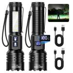 RECHOO Rechargeable Flashlights High Lumens, 7Modes Dual-Switch Flashlight Rechargeable with LCD Digital Display, Super Bright Flashlight Powerful Flash Light LED Flashlights for Home Camping