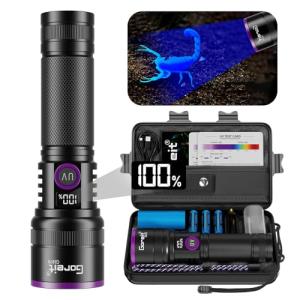 365nm UV Black Light Flashlight - 30w Powerful UV Flashlight with Filter Lens Rechargeable Ultraviolet Blacklight for Pet Urine Detection/Resin Curing/Rocks/Scorpion/Blood Tracking with LCD Display