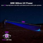 365nm UV Black Light Flashlight - 30w Powerful UV Flashlight with Filter Lens Rechargeable Ultraviolet Blacklight for Pet Urine Detection/Resin Curing/Rocks/Scorpion/Blood Tracking with LCD Display