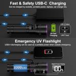 365nm UV Black Light Flashlight - 30w Powerful UV Flashlight with Filter Lens Rechargeable Ultraviolet Blacklight for Pet Urine Detection/Resin Curing/Rocks/Scorpion/Blood Tracking with LCD Display