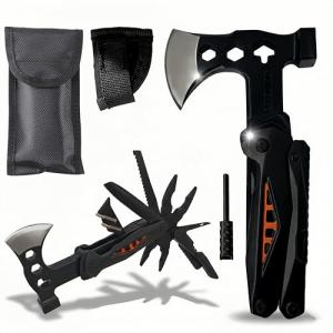 18-in-1 Multitool Hatchet Camping Axe with Hammer & Knife with Protective Sheath, Survival Gear for Men Dad, Emergency Car Tool & Hiking Accessories, Cool Gadgets for Outdoor Hiking Emergency