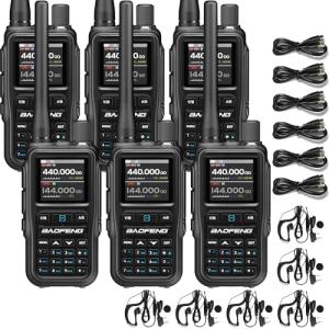 BAOFENG UV-5R MINI 6 Pack Ham Radio, 5W Dual Band Two Way Radio, 999 Channels with Wireless Programming, USB-C, VOX, for Security, Event Management, Warehouse, Farm, School and Business Use, Black