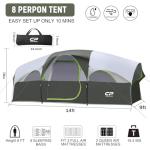 CAMPROS CP Tent 8 Person Camping Tents, Weather Resistant Family Tent, 5 Large Mesh Windows, Double Layer, Divided Curtain for Separated Room, Portable with Carry Bag