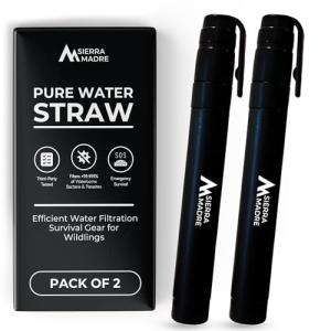 Sierra Madre Pure Water Straw – 264 Gallon Water Filter Purification for Backpacking, Camping, Hiking, Travel - Perfect for Preparedness Survival Gear & Supplies - Portable & Lightweight (Pack 2)