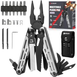 BIBURY Multitool Pliers Pro BI2045, Foldable Multitools with Replaceable Wire Cutters and Saw, Stainless Steel Multi Tool w/Upgraded Scissors and Screwdriver Set, Ideal for Camping, Hiking, Survival
