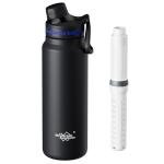 Membrane Solutions C3 Filtered Water Bottle, 32oz Stainless Steel Water Bottle with Replaceable ACF+UF Filter Cartridge, Portable Water Filter, Travel, Hiking & Camping for Drinking Water(Black)